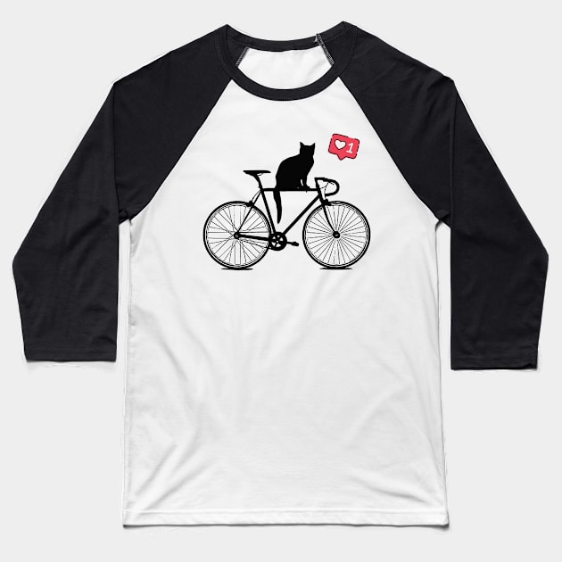 Cat on bike Baseball T-Shirt by Crooked Skull